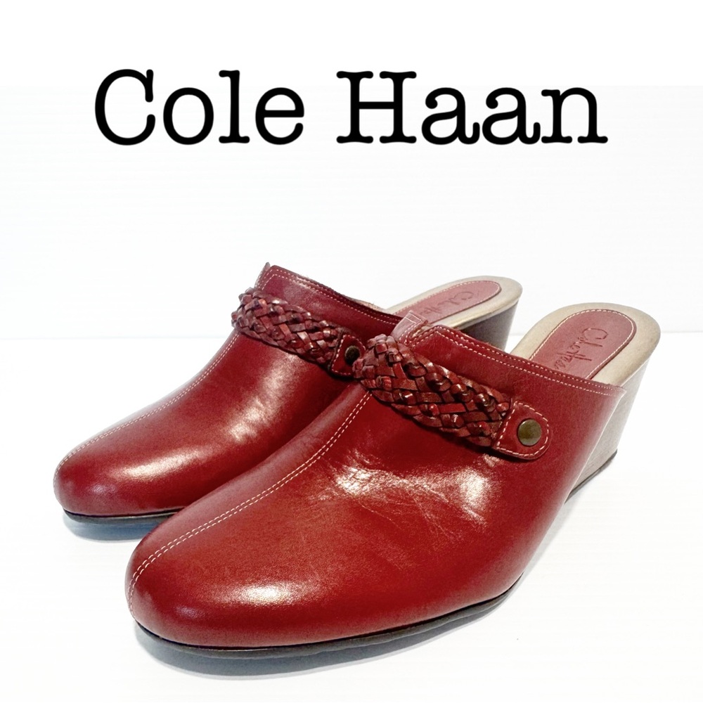 Cole Haan Braided Burgundy Leather Mules Size 6 1/2